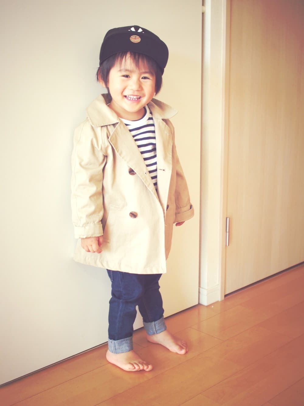 「kids、男の子、NEW ERA、ZARA KIDS、BMINGLIFESTOREbyBEAMS、無印良品」｜「NEW ERAのKIDS 5950 NEYYAN SWT BLK SWHT（キャップ、ブラック系）」を使った、sakuさん（キッズ・90cm）の秋コーディネートの1枚目の写真