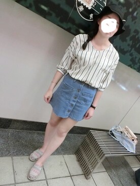 「MUJI」｜「アイテム（スリッポン）」を使った、Evelynさん（レディース・170cm）の夏コーディネート