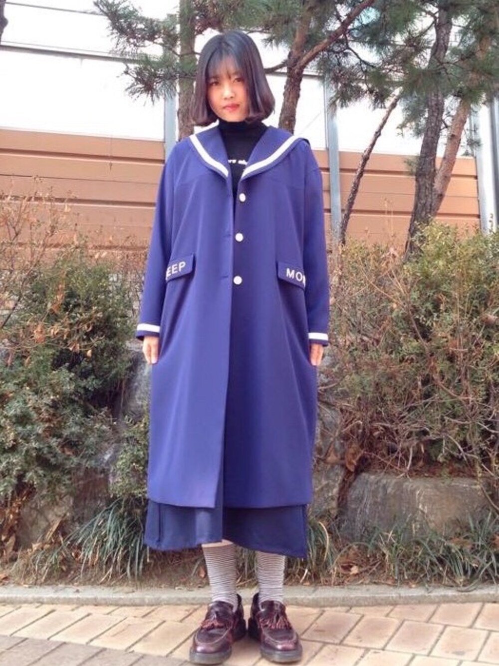 「Dr.Martens、ROCKET x LUNCH、among、chancechance、ootd、daily look、2015ss、girl、sailor、blue」｜「ROCKET x LUNCHのアイテム（その他アウター、ブルー系）」を使った、bepeakさん（レディース・163cm）の冬コーディネートの1枚目の写真