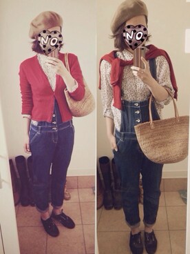 「花柄シャツ」｜「アイテム（オールインワン・サロペット）」を使った、meiさん（レディース・168cm）の春コーディネート