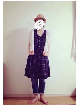 「アウトドアスタイル」｜「アイテム（チュニック）」を使った、meiさん（レディース・168cm）の夏コーディネート