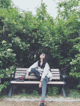 「3CE（3CE）のアイテム（トップス）」を使った、竹子_Phoebezuuさん（レディース・166cm）の春コーディネート