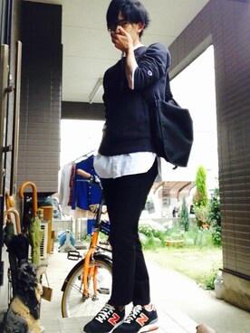 「ノーカラーシャツ」｜「アイテム（スウェット）」を使った、yusukeさん（メンズ・173cm）の春コーディネート