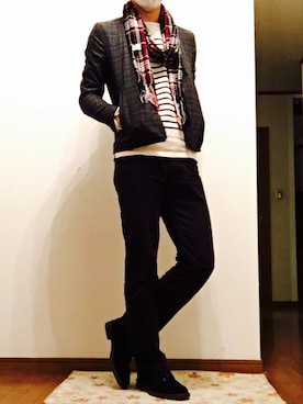 「STUDIOUS（ステュディオス）のアイテム（ノーカラージャケット）」を使った、yusukeさん（メンズ・173cm）の冬コーディネート