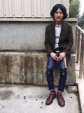 「アイテム（ドレスシューズ、ブラウン系）」を使った、164164さん（メンズ・169cm）の秋コーディネート