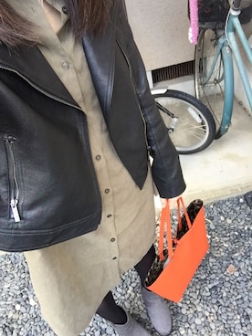 「Calvin Klein（カルバン・クライン）のアイテム（ライダースジャケット）」を使った、sさん（レディース・161cm）の冬コーディネート