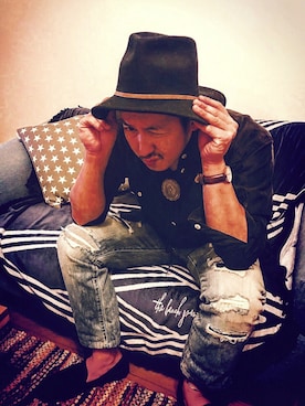 「古着のアイテム（シャツ/ブラウス、ブラック系）」を使った、ターボさん（メンズ）の秋コーディネート