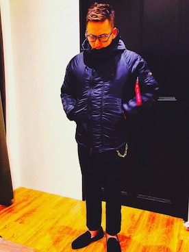 「niko and...（ニコアンド）のアイテム（ミリタリージャケット、ブラック系）」を使った、ターボさん（メンズ）の秋コーディネート