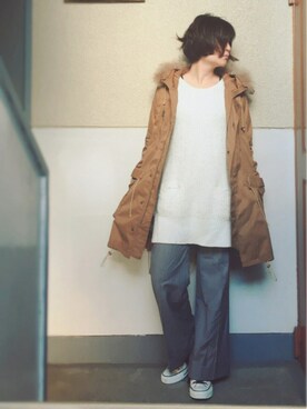 「w closet（ダブルクローゼット）のアイテム（モッズコート）」を使った、aimi*さん（レディース・160cm）の冬コーディネート