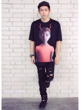 「DRKSHDW by RICK OWENS（ダークシャドウ バイ リックオウエンス）のアイテム（帽子）」を使った、tunwayさん（メンズ・175cm）の夏コーディネート