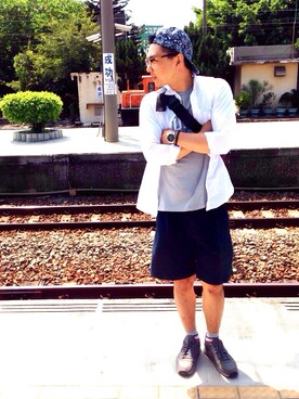 「DEMARCOLAB（デマルコラブ）のアイテム（キャップ）」を使った、Nathan Liaoさん（メンズ・178cm）の秋コーディネート