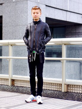 「MIHARAYASUHIRO（ミハラヤスヒロ）のアイテム（ライダースジャケット）」を使った、ODK★さん（メンズ・178cm）の冬コーディネート