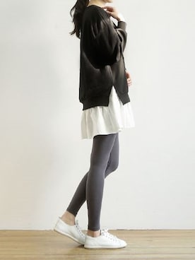 「スウェット×シャツ」｜sakikoさん（レディース・165cm）の冬コーディネート