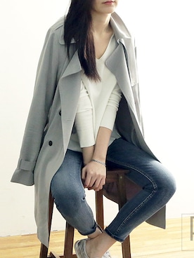 「アイテム（トレンチコート、ブラウン系）」を使った、sakikoさん（レディース・165cm）の冬コーディネート