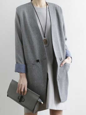 「ノーカラージャケット」｜sakikoさん（レディース・165cm）の冬コーディネート