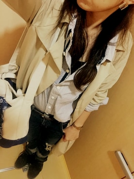 「バンダナ」｜「アイテム（トレンチコート）」を使った、Chi～ha～さん（レディース・156cm）の春コーディネート