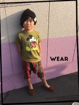 「アイテム（モカシン/デッキシューズ）」を使った、◡̈*✧Rikky◡̈⃝☆*ﾟさん（キッズ・129cm）の秋コーディネート