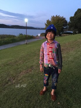 「アイテム（モカシン/デッキシューズ）」を使った、◡̈*✧Rikky◡̈⃝☆*ﾟさん（キッズ・127cm）の秋コーディネート