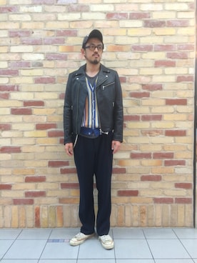 「BEAMS（ビームス）のアイテム（ライダースジャケット）」を使った、井上    恭輔さん（メンズ・182cm）の秋コーディネート