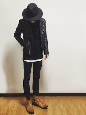 「RAGEBLUE（レイジブルー）の＜トレンドのロング丈＞ワッフルロングカットソー/733404（Tシャツ/カットソー）」を使った、Tさん（メンズ・166cm）の冬コーディネート