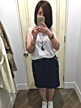 「no brand（ノーブランド）のアイテム（Tシャツ/カットソー、ホワイト系）」を使った、Fion さん（レディース）の夏コーディネート