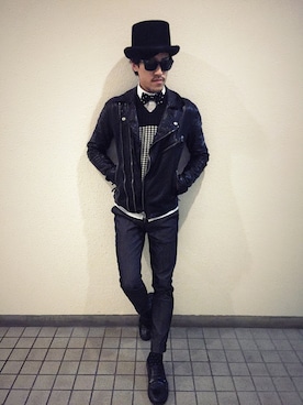 「ADAM ET ROPE'（アダムエロペ）のアイテム（蝶ネクタイ）」を使った、白黒つけ太郎さん（メンズ・173cm）の秋コーディネート