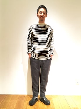 「Morris & Sons（モリスアンドサンズ）の＜15秋冬＞【Morris & Sons】プルオンパンツ　BSA（その他パンツ、グレー系）」を使った、fujiwaraさん（メンズ・168cm）の秋コーディネート