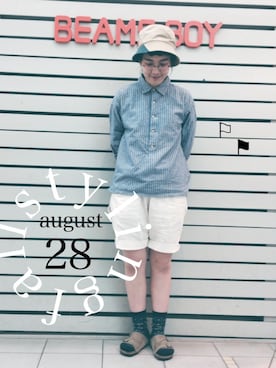 「BEAMS BOY（ビームスボーイ）のアイテム（ハット）」を使った、moriguchi naoさん（レディース・161cm）の夏コーディネート