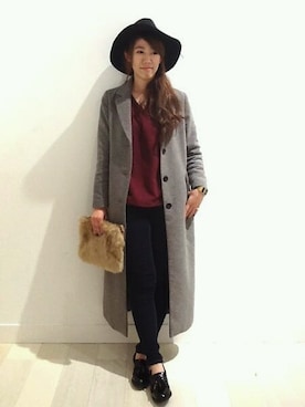 「GLOBAL WORK（グローバルワーク）のフェルトナカオレＨＡＴ/565115（ハット）」を使った、でちさん（レディース・163cm）の冬コーディネート