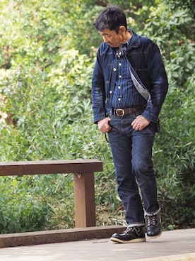「RESOLUTE（リゾルト）の710 (ONE WASH)（デニムパンツ、ブルー系）」を使った、takosu7さん（メンズ）の夏コーディネート