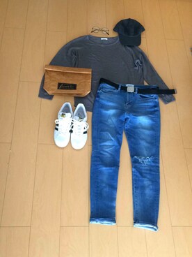 「ペーパーバッグ」｜「アイテム（キャップ）」を使った、(・∀・)さん（レディース・166cm）の秋コーディネート
