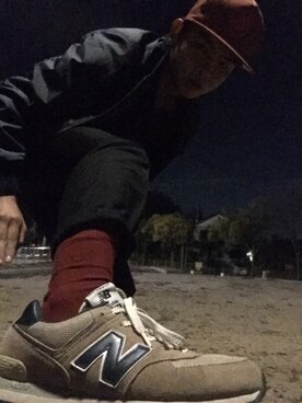 「SAYHELLO（セイハロー）のアイテム（キャップ）」を使った、柘植リョウタさん（メンズ・172cm）の冬コーディネート