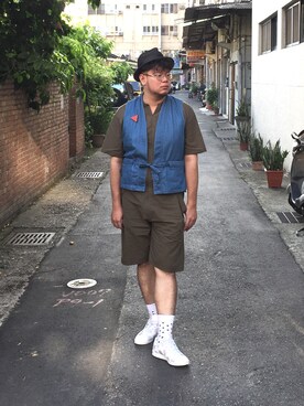 「アイテム（オールインワン・サロペット）」を使った、陳騷さん（メンズ・187cm・20代）の夏コーディネート