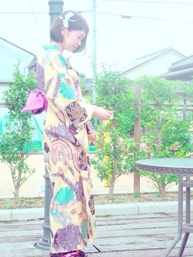 「柄物」｜「アイテム（浴衣）」を使った、さえゃんさん（レディース・161cm）の夏コーディネート