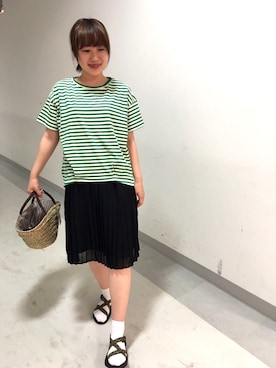 「アイテム（サンダル、グリーン系）」を使った、pual ce cin 千葉店さん（レディース・160cm）の夏コーディネート