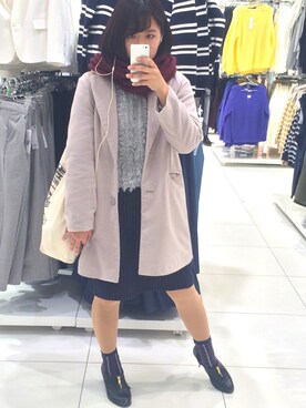 「フリンジ」｜「アイテム（チェスターコート）」を使った、m a h .さん（レディース・160cm）の冬コーディネート