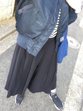 「ネイビーコーデ」｜「アイテム（MA-1）」を使った、*naaa*さん（レディース・156cm）の冬コーディネート