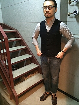 「EASTLAND（イーストランド）のアイテム（シューズ）」を使った、UーTARさん（メンズ・170cm）の秋コーディネート