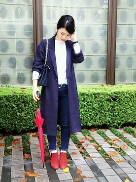 「ロングジャケット」｜「アイテム（チェスターコート）」を使った、hachicoさん（レディース・164cm）の秋コーディネート