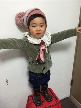 「One deux boo（ワンドゥーブー）のアイテム（ニットキャップ/ビーニー）」を使った、JOE COOLさん（キッズ・90cm）の春コーディネート