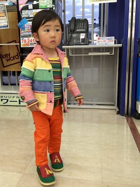 「タッセルシューズ」｜「アイテム（ジャケット/アウター）」を使った、JOE COOLさん（キッズ・90cm）の春コーディネート