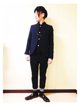 「KIDS LOVE GAITE」｜「アイテム（ハンチング/ベレー帽）」を使った、YUKIYA UENOさん（メンズ・169cm）の冬コーディネート