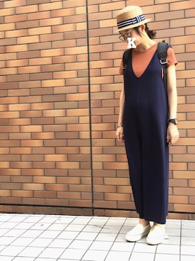 「マタニティコーデ」｜「アイテム（つなぎ/オールインワン）」を使った、kimichan93さん（レディース・161cm）の夏コーディネート