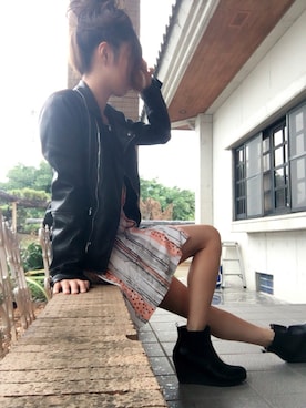「海外セレブ風」｜「アイテム（ライダースジャケット）」を使った、♡RIE♡さん（レディース・152cm）の秋コーディネート