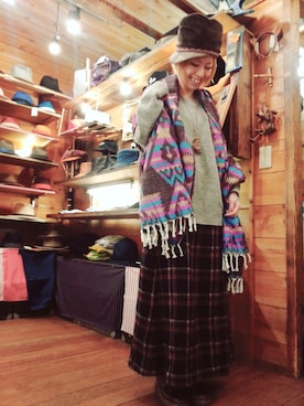 「TWITSのアイテム（帽子）」を使った、いけだめぐみさん（レディース・155cm）の秋コーディネート