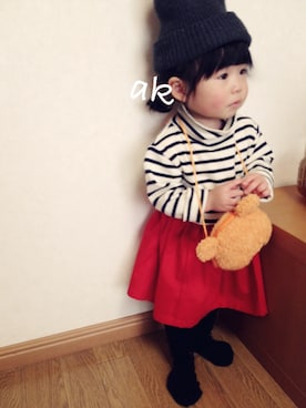 「ポニーテール」｜「アイテム（ニットキャップ/ビーニー）」を使った、c◉no⚫︎さん（キッズ・80cm）の冬コーディネート
