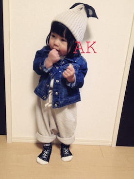 「スウェット×シャツ」｜c◉no⚫︎さん（キッズ・80cm）の冬コーディネート