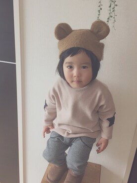 「スター」｜「アイテム（帽子）」を使った、c◉no⚫︎さん（キッズ・80cm）の冬コーディネート