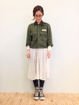 「ミニタリー」｜「アイテム（その他）」を使った、△kolmio+LIM△さん（レディース・157cm）の春コーディネート