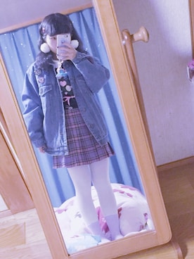 「襟付きトップス」｜「アイテム（デニムジャケット）」を使った、くるりさん（レディース・151cm）の冬コーディネート
